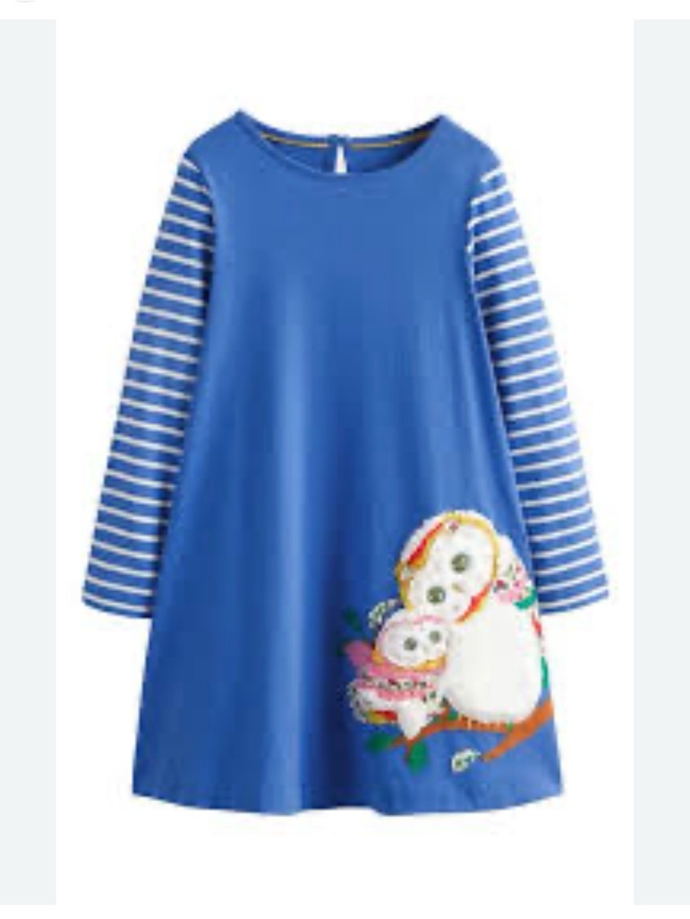 Mini Boden owl appliqué dress blue 18-24 month